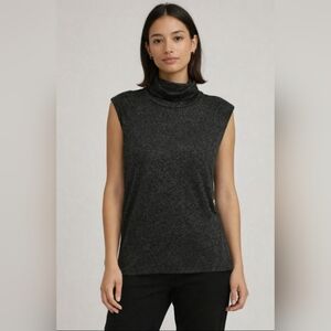 LA Made Black Sleeveless Turtleneck Poly Rayon Spandex Shoulder Pads L
